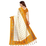 Women's Art Silk Saree With Blouse (Yellow, 5-6mtrs)