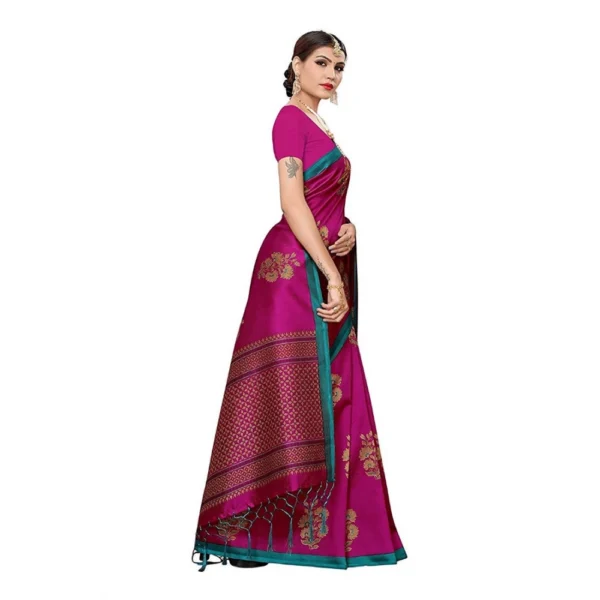 Women's Art Silk Saree With Blouse (Pink, 5-6mtrs)