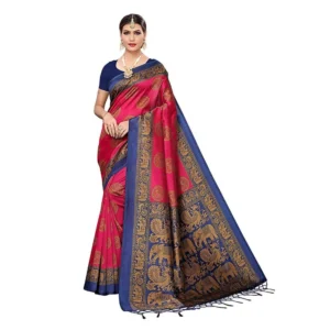 Women's Art Silk Saree With Blouse (Pink, 5-6mtrs)