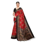 Women's Art Silk Saree With Blouse (Red, 5-6mtrs)