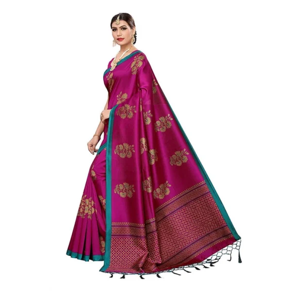 Women's Art Silk Saree With Blouse (Pink, 5-6mtrs)