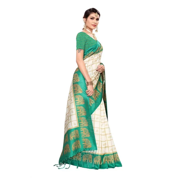 Women's Art Silk Saree With Blouse (Green, 5-6mtrs)