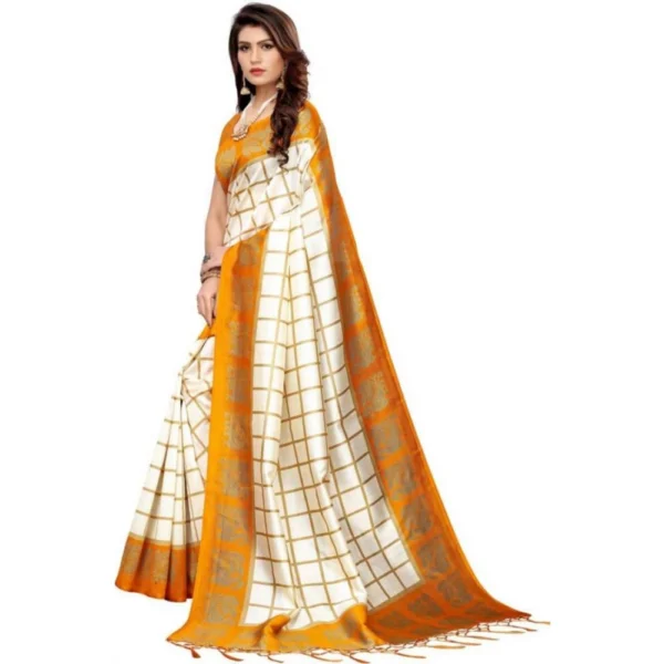 Women's Art Silk Saree With Blouse (Yellow, 5-6mtrs)