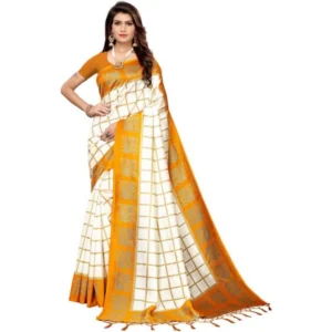 Women's Art Silk Saree With Blouse (Yellow, 5-6mtrs)