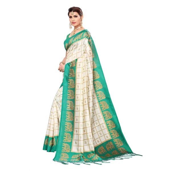 Women's Art Silk Saree With Blouse (Green, 5-6mtrs)