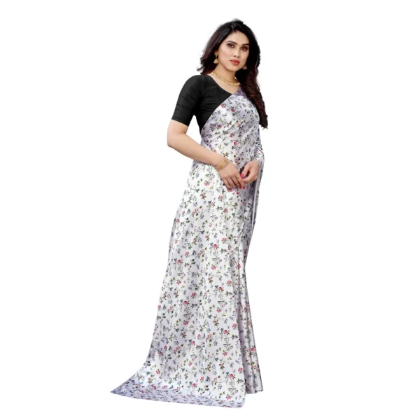 Women's Soft Japan Satin Saree With Blouse (White, 5-6Mtrs)