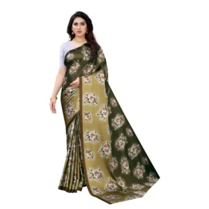 Women's Soft Japan Satin Saree With Blouse (Mehdi Green, 5-6Mtrs)