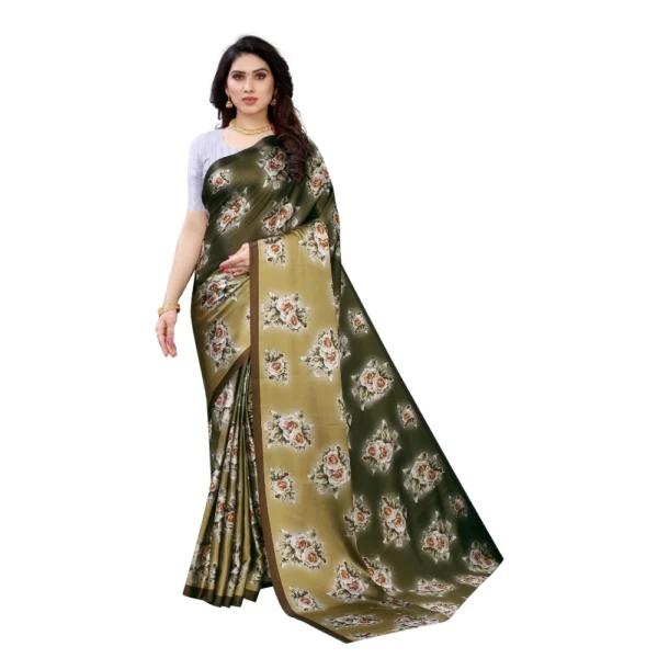 Women's Soft Japan Satin Saree With Blouse (Mehdi Green, 5-6Mtrs)