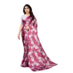 Women's Soft Japan Satin Saree With Blouse (Dark Pink, 5-6Mtrs)
