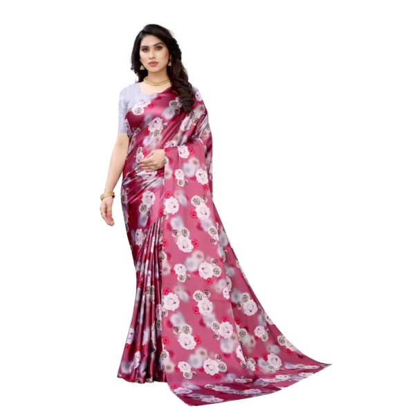 Women's Soft Japan Satin Saree With Blouse (Dark Pink, 5-6Mtrs)