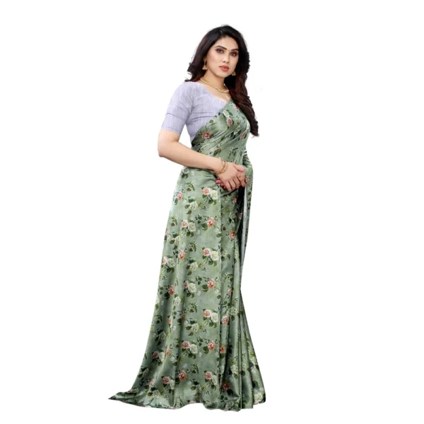 Women's Soft Japan Satin Saree With Blouse (Green, 5-6Mtrs)