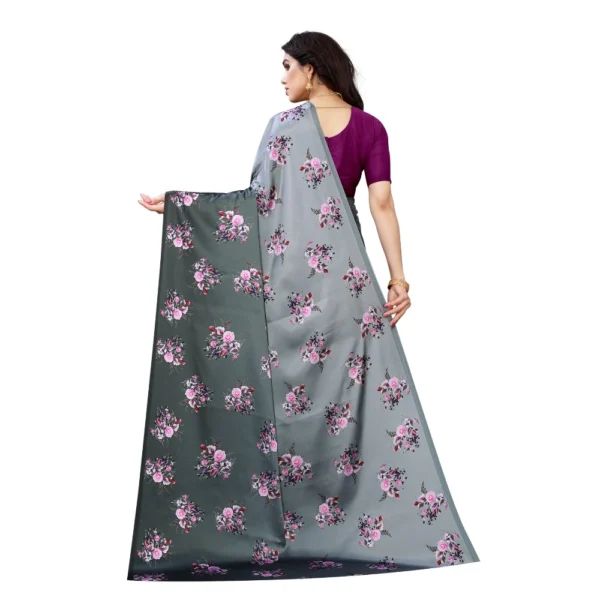 Women's Soft Japan Satin Saree With Blouse (Dark Grey, 5-6Mtrs)