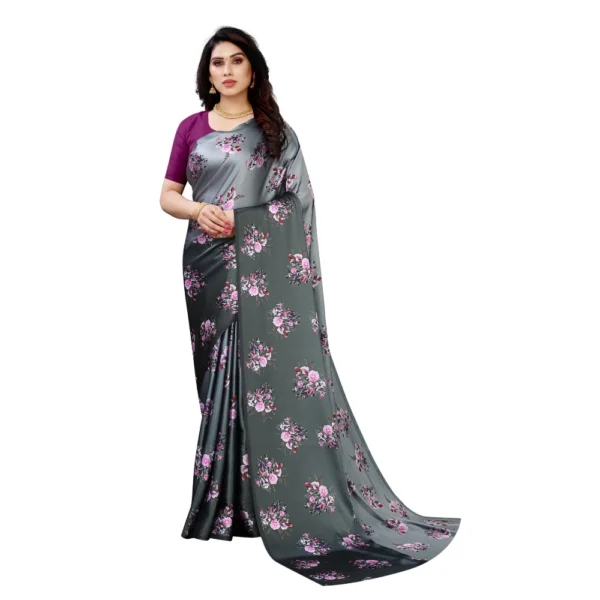 Women's Soft Japan Satin Saree With Blouse (Dark Grey, 5-6Mtrs)