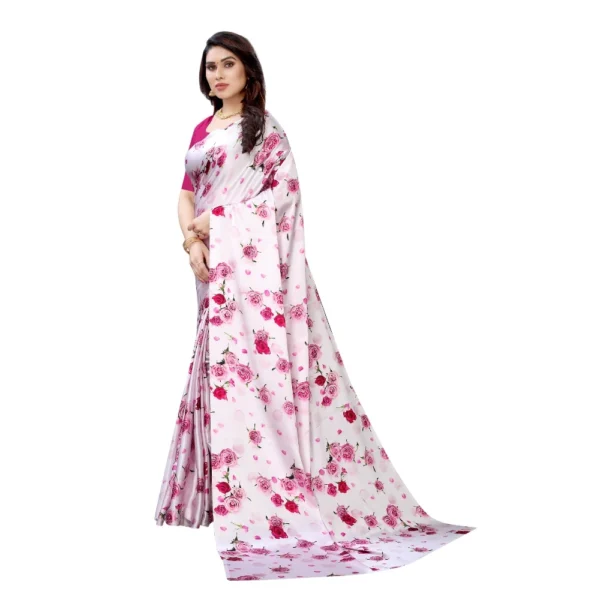 Women's Soft Japan Satin Saree With Blouse (Pink, 5-6Mtrs)