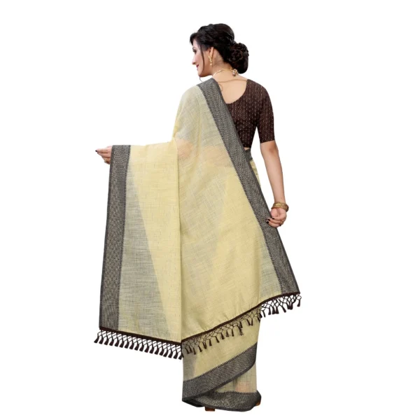 Women's Soft Cotton Saree With Blouse (Yellow, 5-6Mtrs)
