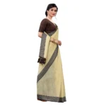 Women's Soft Cotton Saree With Blouse (Yellow, 5-6Mtrs)