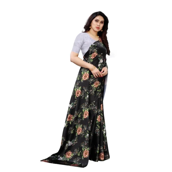 Women's Soft Japan Satin Saree With Blouse (Black, 5-6Mtrs)
