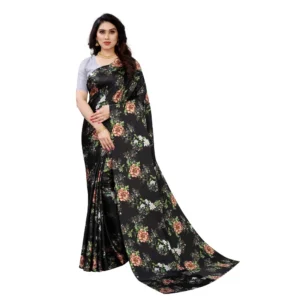 Women's Soft Japan Satin Saree With Blouse (Black, 5-6Mtrs)