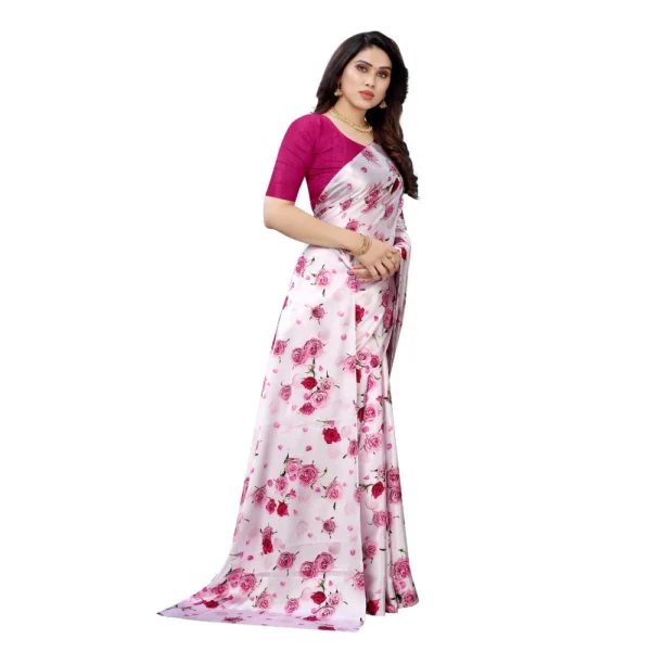 Women's Soft Japan Satin Saree With Blouse (Pink, 5-6Mtrs)