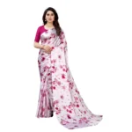 Women's Soft Japan Satin Saree With Blouse (Pink, 5-6Mtrs)