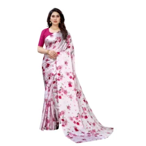 Women's Soft Japan Satin Saree With Blouse (Pink, 5-6Mtrs)