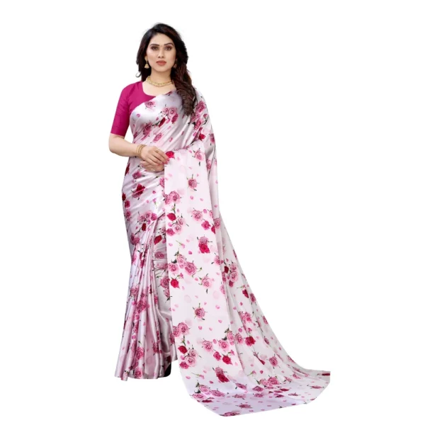 Women's Soft Japan Satin Saree With Blouse (Pink, 5-6Mtrs)