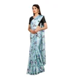 Women's Soft Japan Satin Saree With Blouse (Light Blue, 5-6Mtrs)