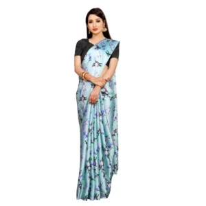 Women's Soft Japan Satin Saree With Blouse (Light Blue, 5-6Mtrs)