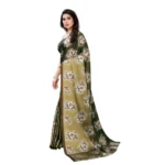 Women's Soft Japan Satin Saree With Blouse (Mehdi Green, 5-6Mtrs)