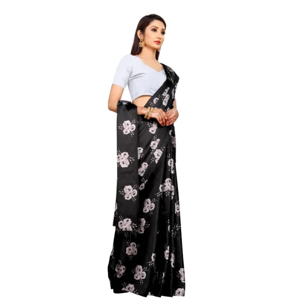 Women's Soft Japan Satin Saree With Blouse (Black, 5-6Mtrs)