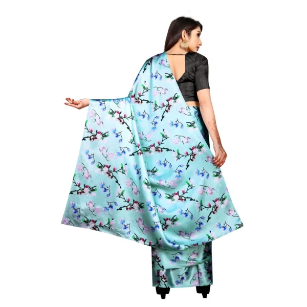 Women's Soft Japan Satin Saree With Blouse (Light Blue, 5-6Mtrs)