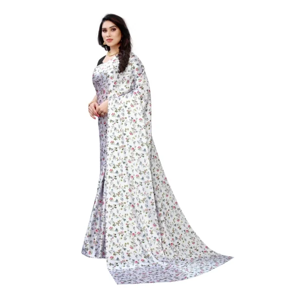 Women's Soft Japan Satin Saree With Blouse (White, 5-6Mtrs)