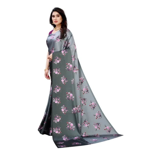 Women's Soft Japan Satin Saree With Blouse (Dark Grey, 5-6Mtrs)