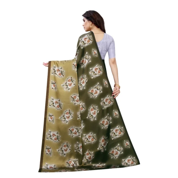 Women's Soft Japan Satin Saree With Blouse (Mehdi Green, 5-6Mtrs)
