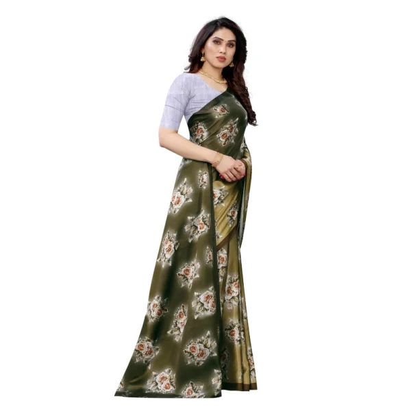 Women's Soft Japan Satin Saree With Blouse (Mehdi Green, 5-6Mtrs)