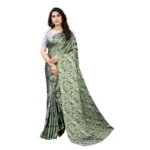 Women's Soft Japan Satin Saree With Blouse (Green, 5-6Mtrs)