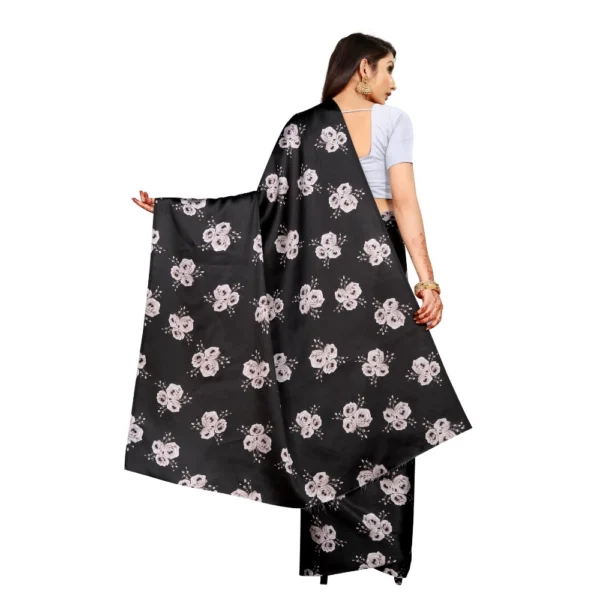 Women's Soft Japan Satin Saree With Blouse (Black, 5-6Mtrs)