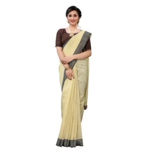 Women's Soft Cotton Saree With Blouse (Yellow, 5-6Mtrs)