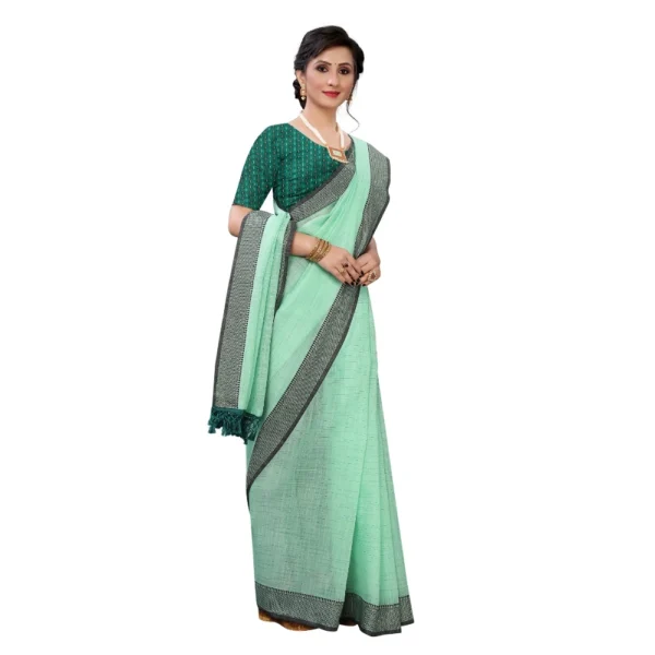 Women's Soft Cotton Saree With Blouse (Rama, 5-6Mtrs)
