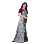Women's Soft Japan Satin Saree With Blouse (Dark Grey, 5-6Mtrs)