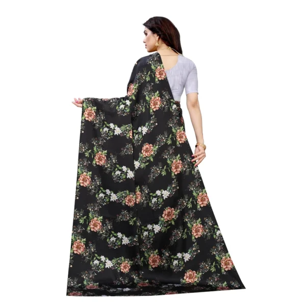 Women's Soft Japan Satin Saree With Blouse (Black, 5-6Mtrs)