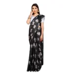 Women's Soft Japan Satin Saree With Blouse (Black, 5-6Mtrs)