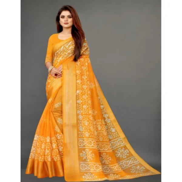 Women's Cotton Silk Saree With Blouse (Yellow, 5-6mtrs)