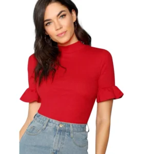 Women's Western Wear Hosiery T Shirts (Red)