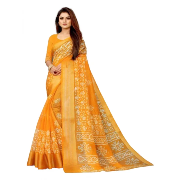 Women's Cotton Silk Saree With Blouse (Yellow, 5-6mtrs)