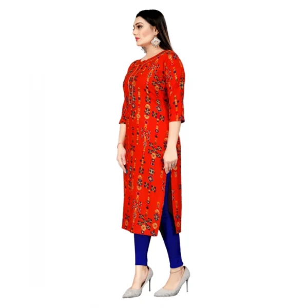 Women's Rayon Foil Printed Straight Kurti (Orange)
