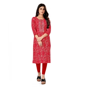 Women's Rayon Foil Printed Straight Kurti (Pink)