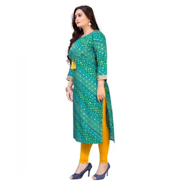 Women's Rayon Foil Printed Straight Kurti (SeaGreen)