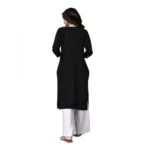 Women's Rayon Lace Straight Kurti (Black)
