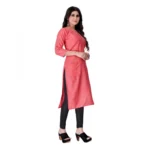 Women's Cotton Mill Printed  Straight Kurti (Pink)